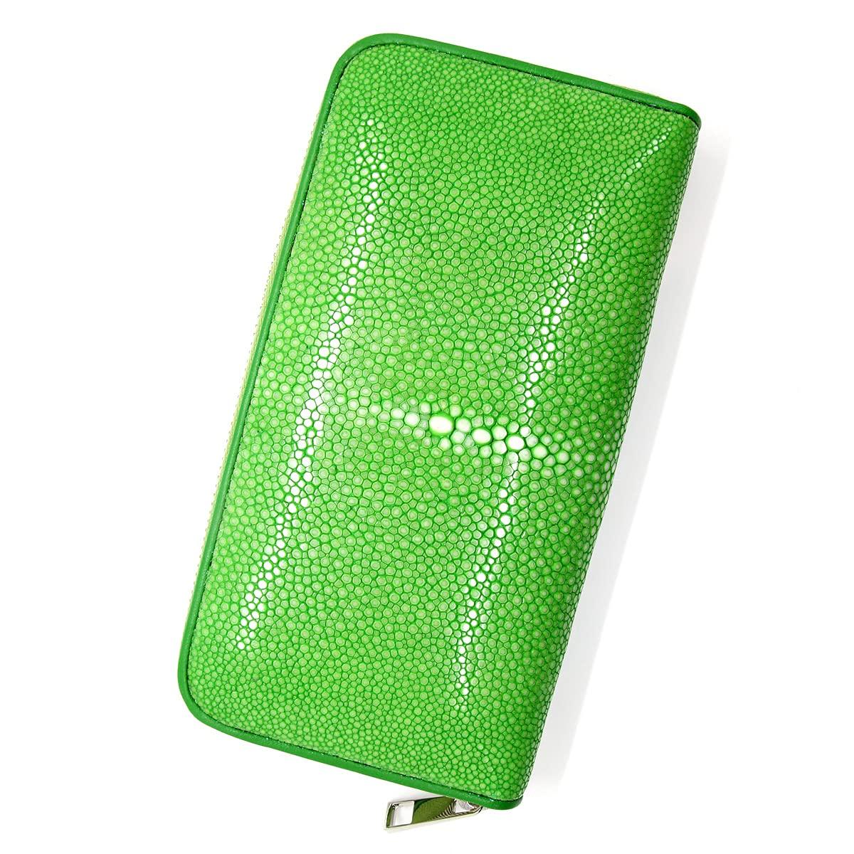 

[Revetta] Stingray Leather Long Wallet with Round Zipper, Available in 9 Colors: Stingray, Galuchat, Light Green, and Yellow-Green, Genuine Leather,