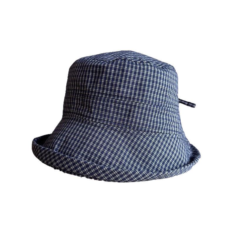 Korean Sweet Cute Blue Check Fisherman Hat For Summer Sun Protection