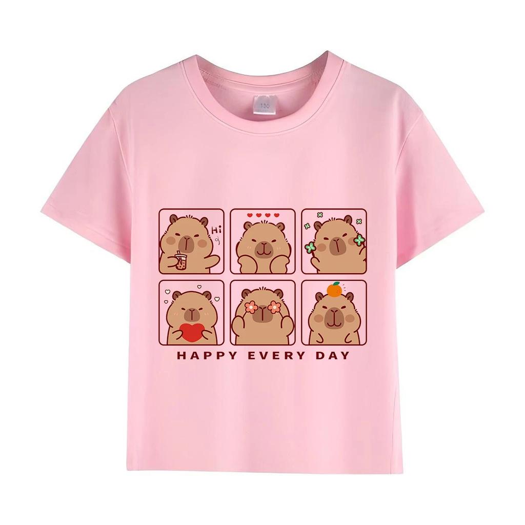 Summer Trend Capybara Printing Cute Children's Short-Sleeved T-Shirt Cute Comfortable Versatile Boy and Girl T-Shirt