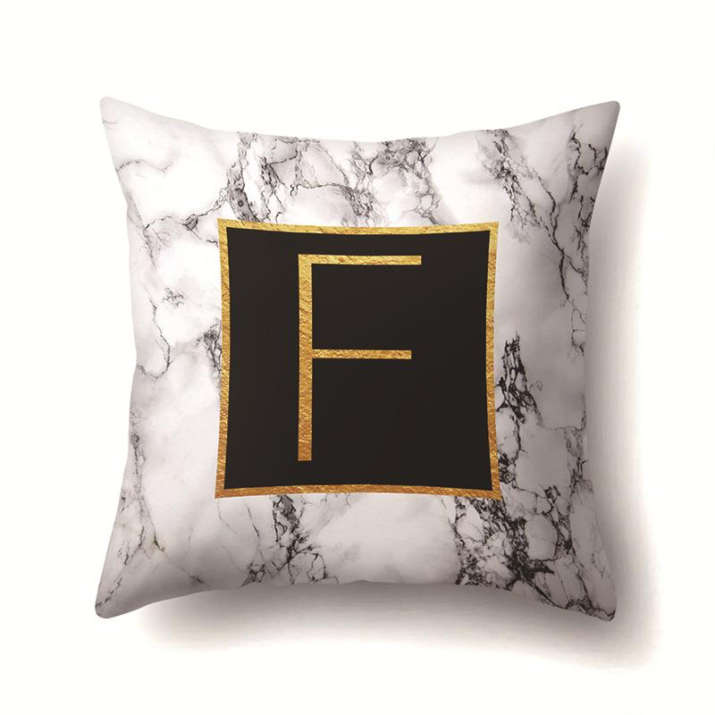 Polyester Pillowcase Home Printed Marble Black Gold Pillowcase 26 English Letter Cushion Cover