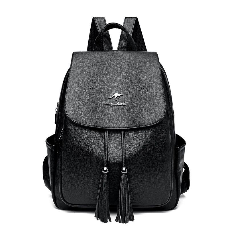 

Kangaroo Leather Backpack Female 2025 New Arrival Tide Large Capacity All-Match Bag Baotou Layer Cowhide Soft Leather Korean Backpack Black