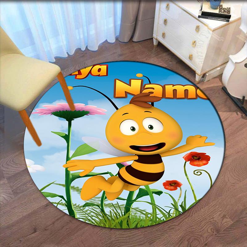 Custom Name Maya the bee Printed Round Rug Carpet Chair Rug Area Rug Entryway Doormats,for Office Chair Living Room Bedroom Kitchen Room.