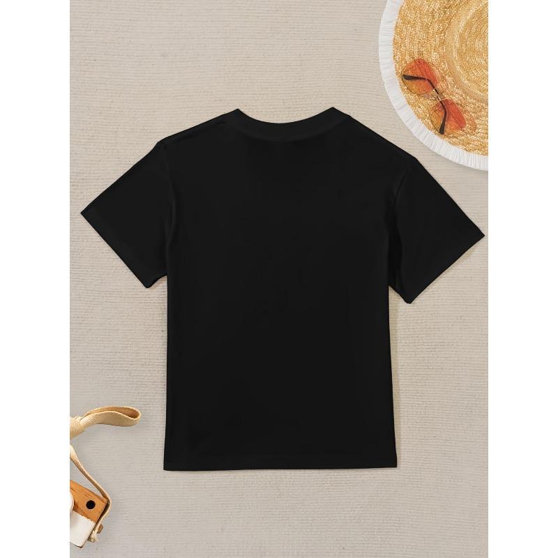 European sizes Girls' Heart Pizza Slice Flowers Stars Valentine'S Day Short Sleeve T-Shirt | Cute Cartoon Print, Stretchy Breathable Fabric