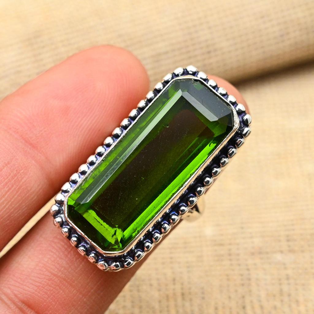 Peridot Gemstone Handmade 925 Solid Sterling Silver Jewelry Pretty Ring For Her