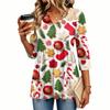 Women's Christmas Print V-Neck Three-Quarter Sleeve Casual Shirt for Holiday