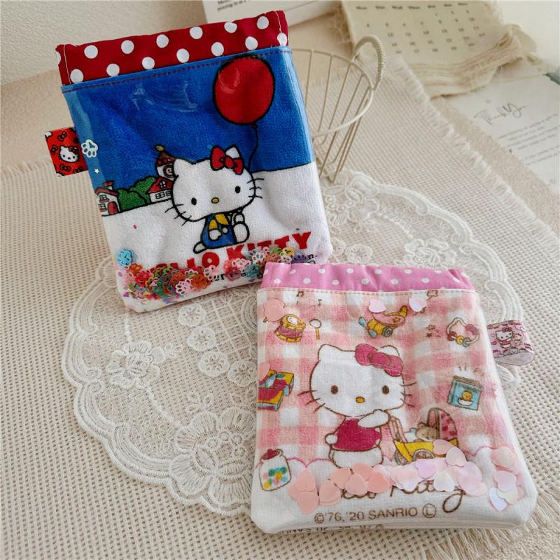 Cute Cartoon Quicksand Kt Cat Cosmetic Bag Portable Sanitary Napkin Storage Bag Lovely Lipstick Bags Travel Toiletry Bags