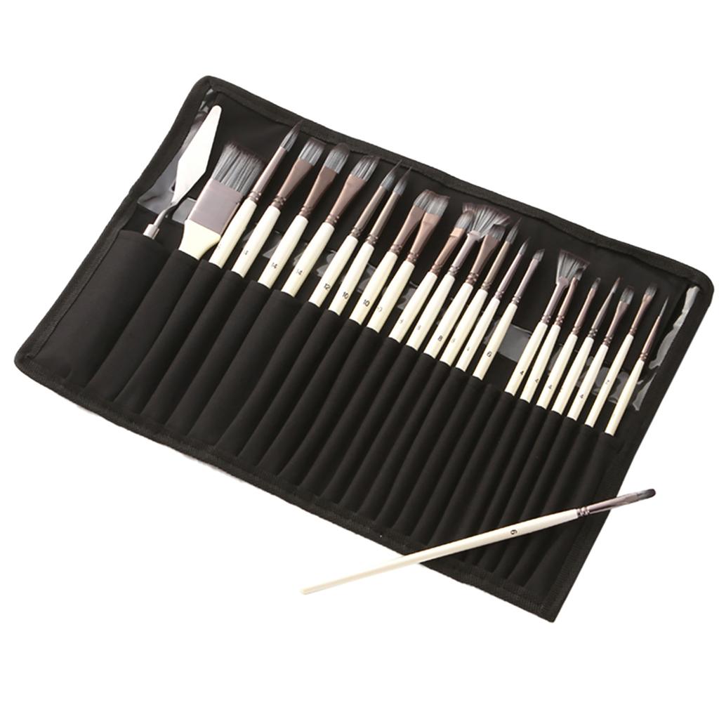 Artist Paint Brushes Set 23pcs Different Sizes Professional Paintbrush Nylon Hair Wooden Handle with Scraper Portable