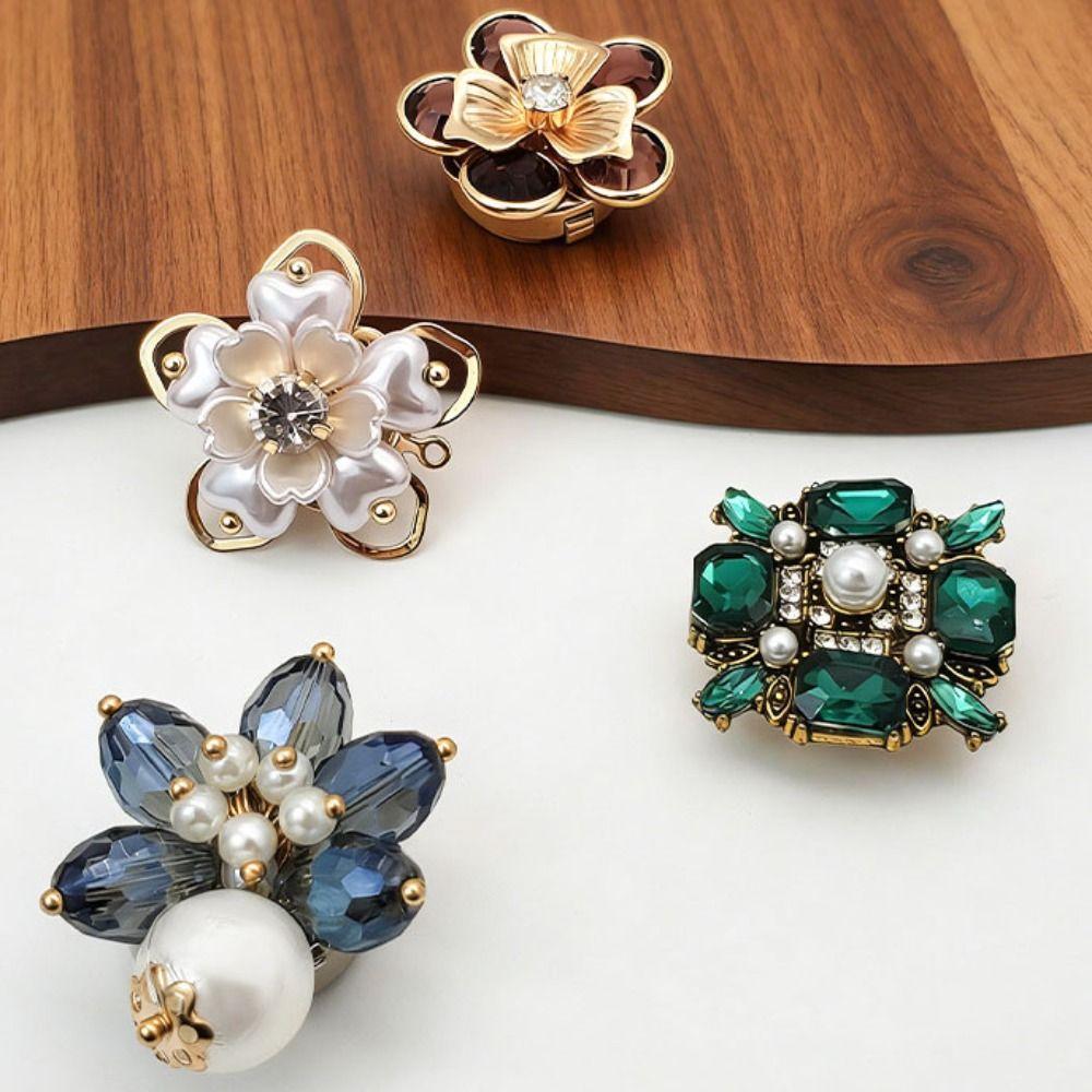 High-quality Floral Rhinestone Collar Buttons Floral Flower Decorative Shirt Buttons Diy Clothes