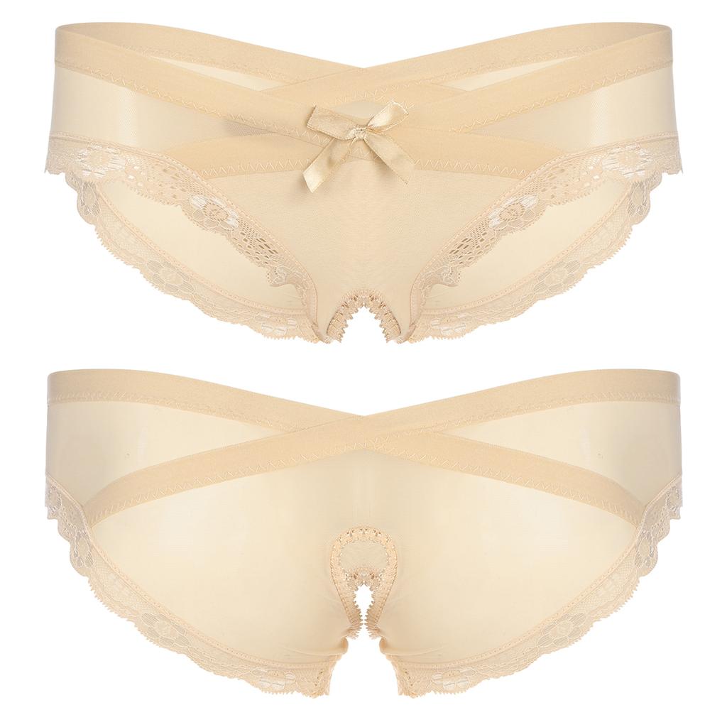 Pánské průsvitné bezrozkrokové kalhotky ze síťoviny s krajkovým lemem kalhotky Cross-dresser Sissy spodní prádlo