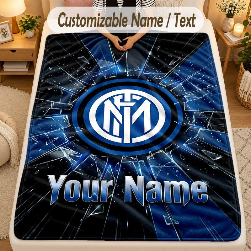 Flannel BlanketInter Milan Custom Name Text Personalized Soft Warm Throw Blanket Home Decor Gift