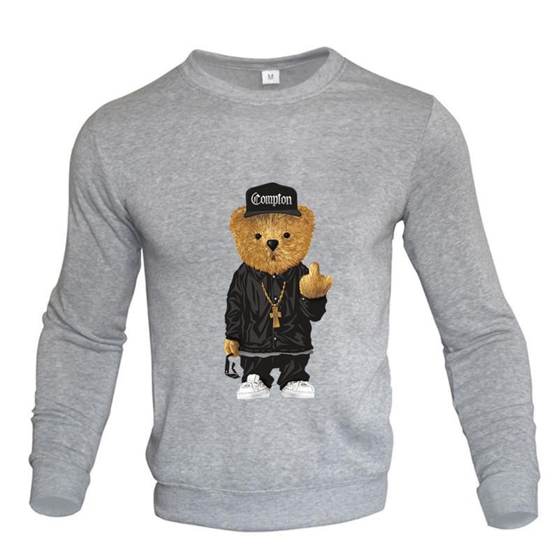 

Світшоти з принтом плюшевого ведмедика з круглим вирізом чоловічі з довгим рукавом повсякденний вуличний одяг модні топи пуловери та довгі рукави чоловічі M сірий колір