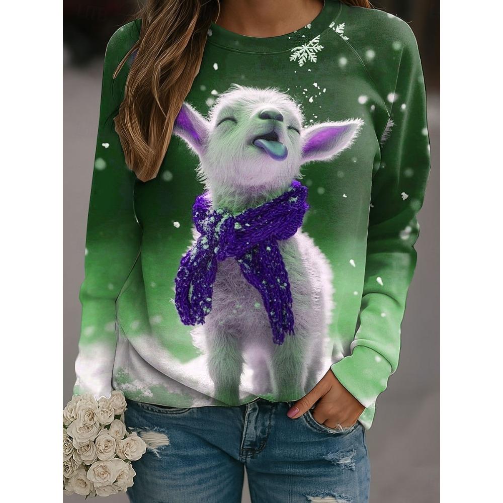 Fall Winter Pullover Women's Funny Sheep Sweatshirt Trendy 3D Print O-Neck Long Sleeve Tops  Women's Apparel Y2K Streetwear