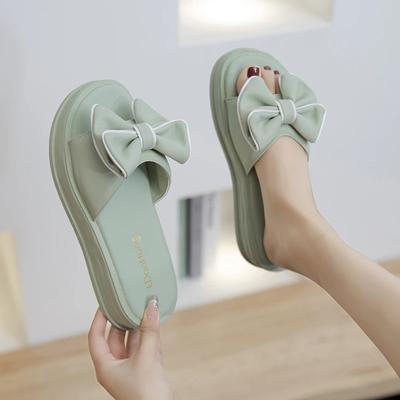 2024 Nuovo Stile Estivo Sandali con Plateau e Fiocco alla Moda ed Eleganti Monocolore Leggeri Tacco Basso Ciabattine a Punta Aperta