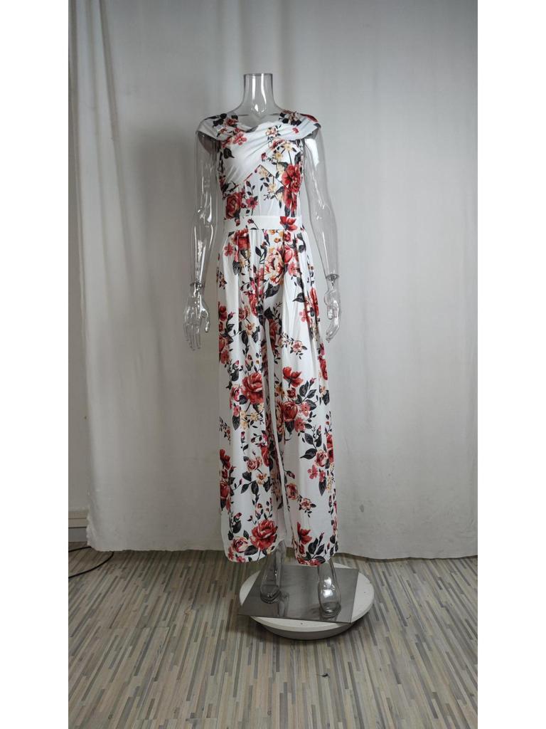 Chic One-Shoulder Printed High-Waisted Women's Jumpsuit