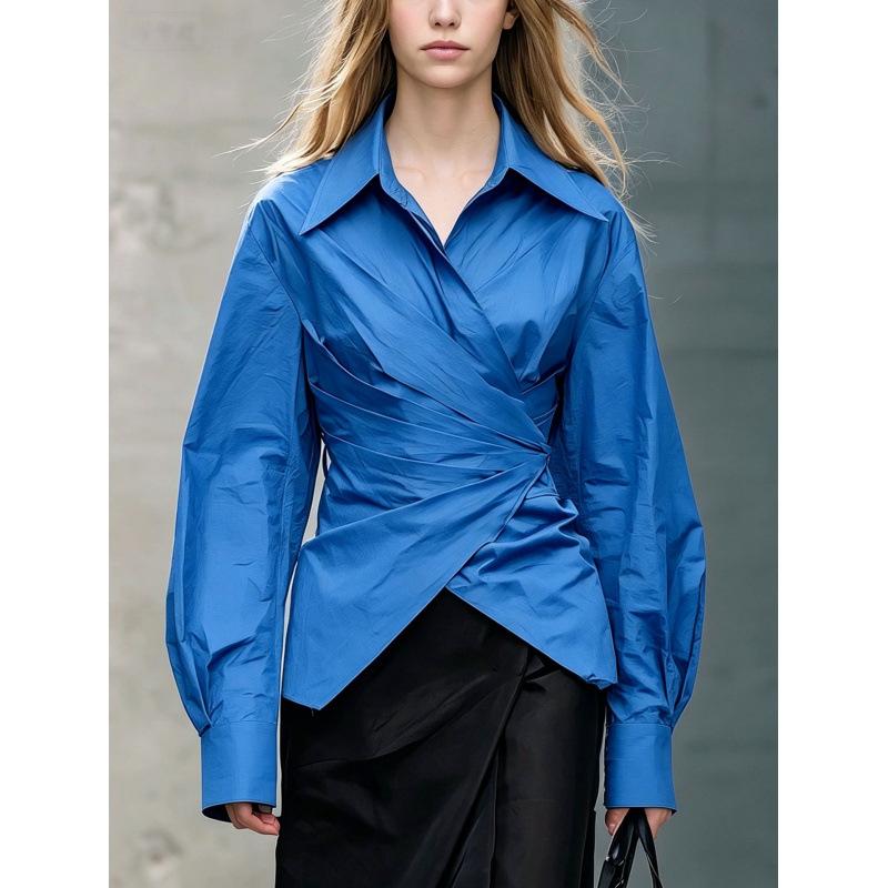 1116 European and American new French solid color fashion irregular waist and thin temperament long-sleeved shirt