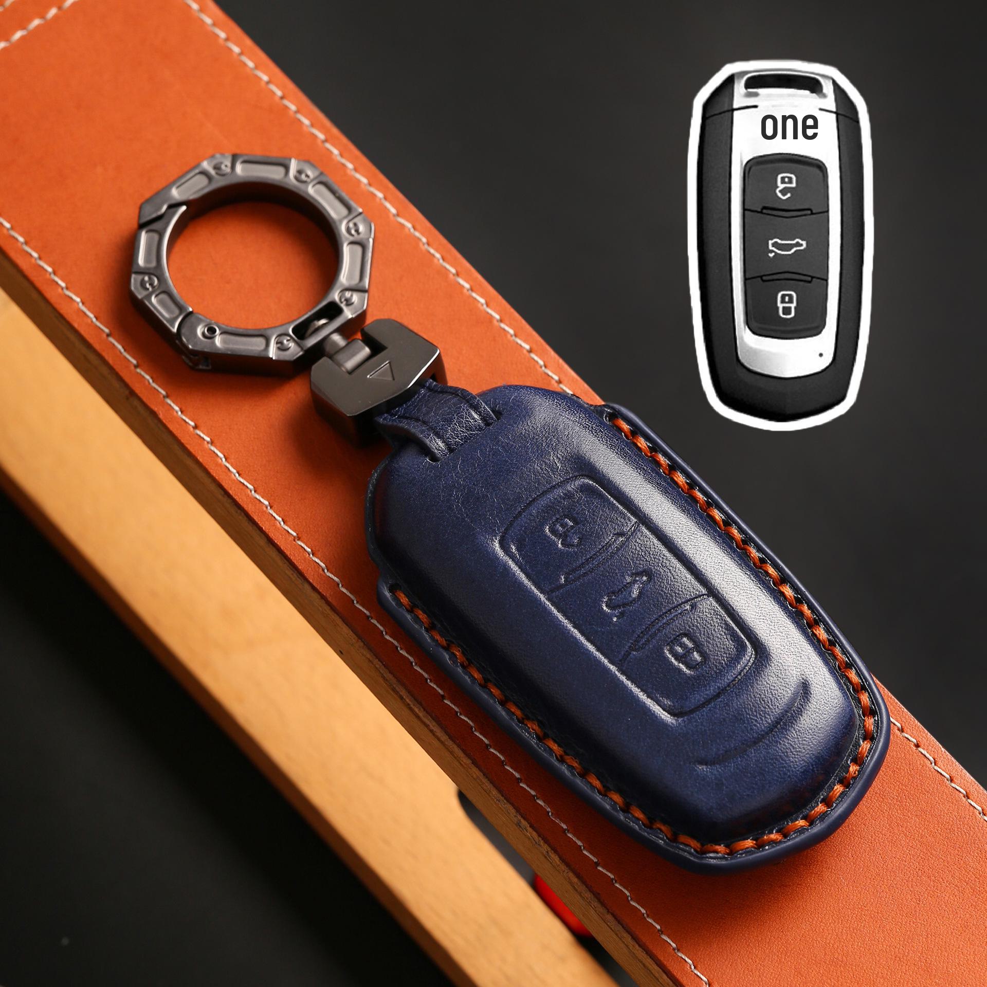 

Чехол для ключа автомобиля Geely Panda Mini 2023 года для Vision X3, Emgrand GSGL, Boyue и Borui - кожаный чехол синий