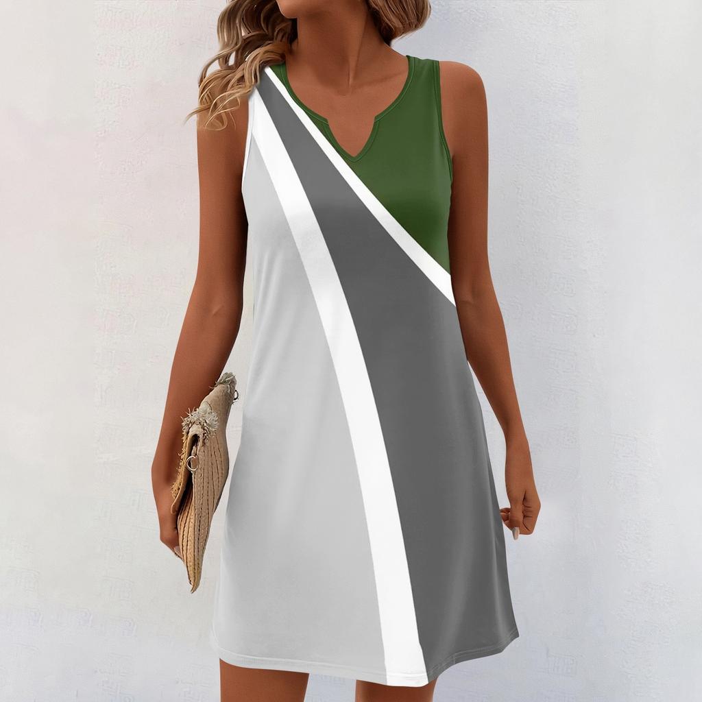 Women Summer Dresses V-Neck Print Sleeveless Sundress Casual Dress