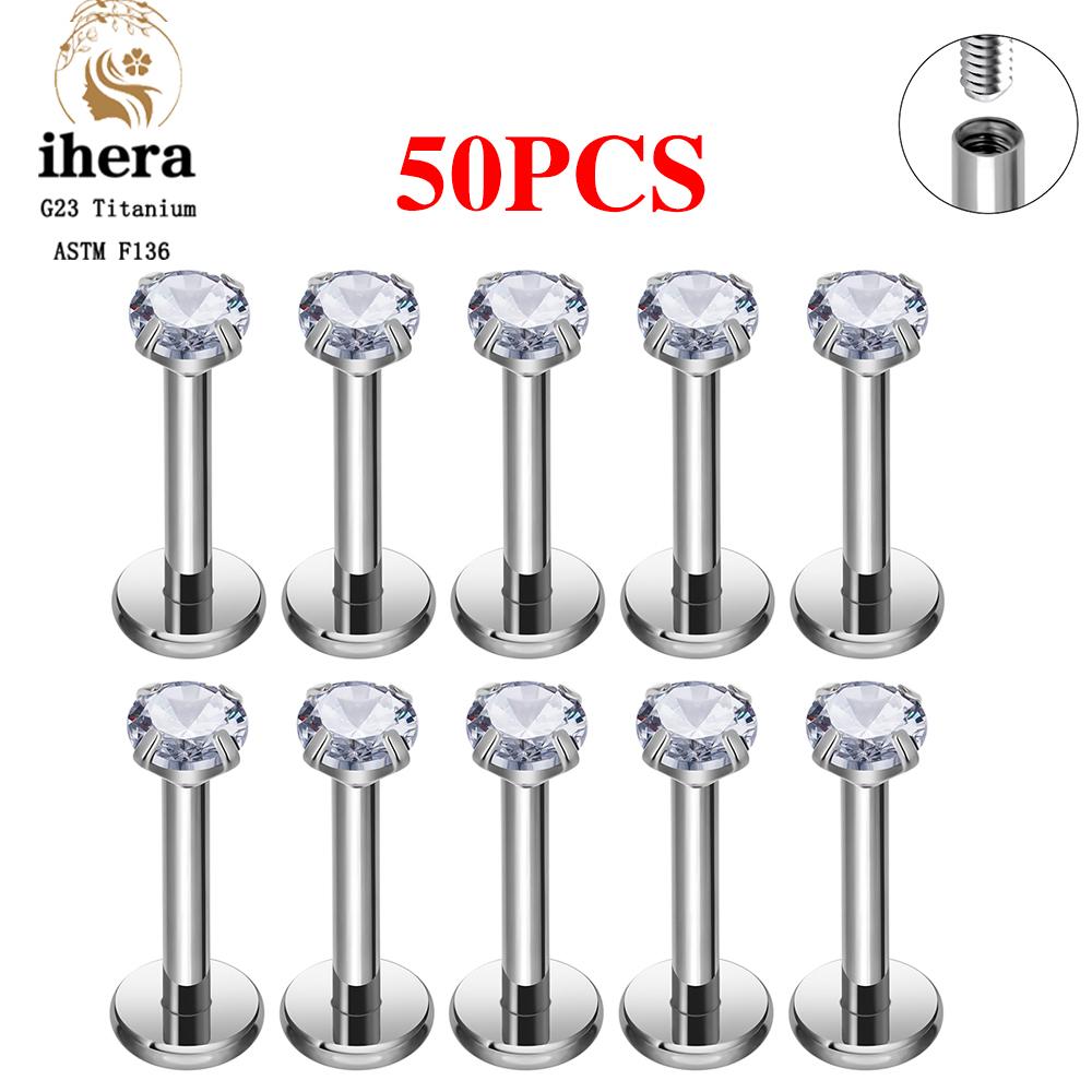 10/50PCS G23 Titanium Piercing Labret Lip Studs 16G CZ Internally Threaded Stud Earring Lip Ring Tragus Cartilage Helix Jewelry