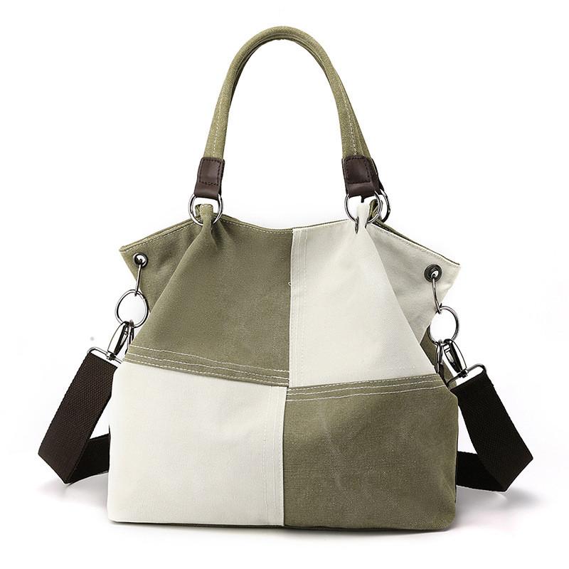 Canvas-Tasche für Damen mit Kontrastpanel und Reißverschluss für den täglichen Gebrauch