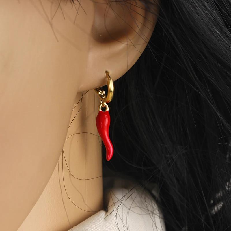 Red Filled Chili Enamel Cute Pendant Drop Earrings For Women Fashion Gold Color Chains Necklaces Jewelry Set