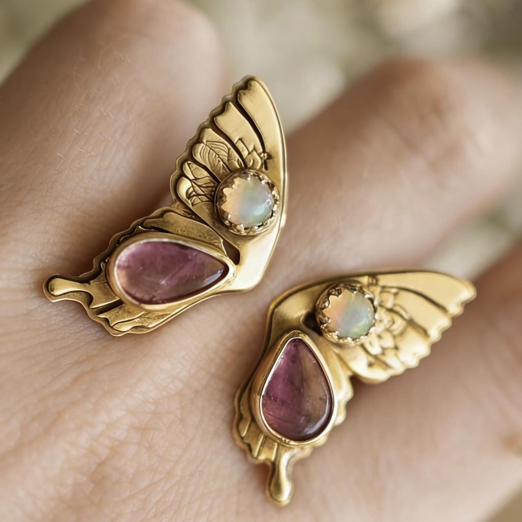 Eco-friendly Opal Ruby Inlaid Butterfly Women's Ring by Three Heroes