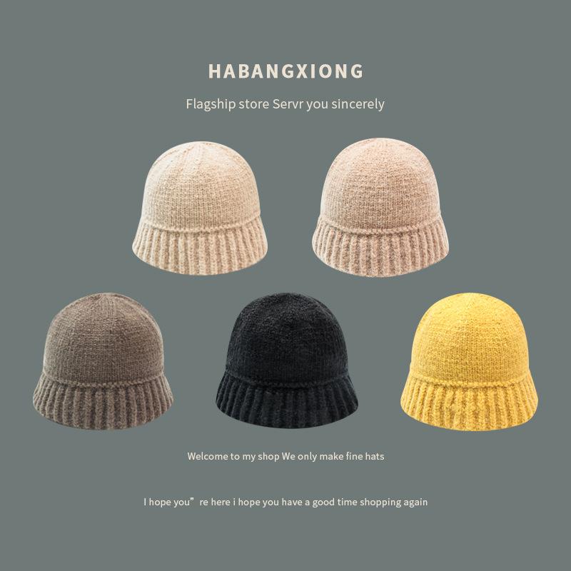 Spring and autumn outdoor warm ear protection wool hand knitted bucket hat