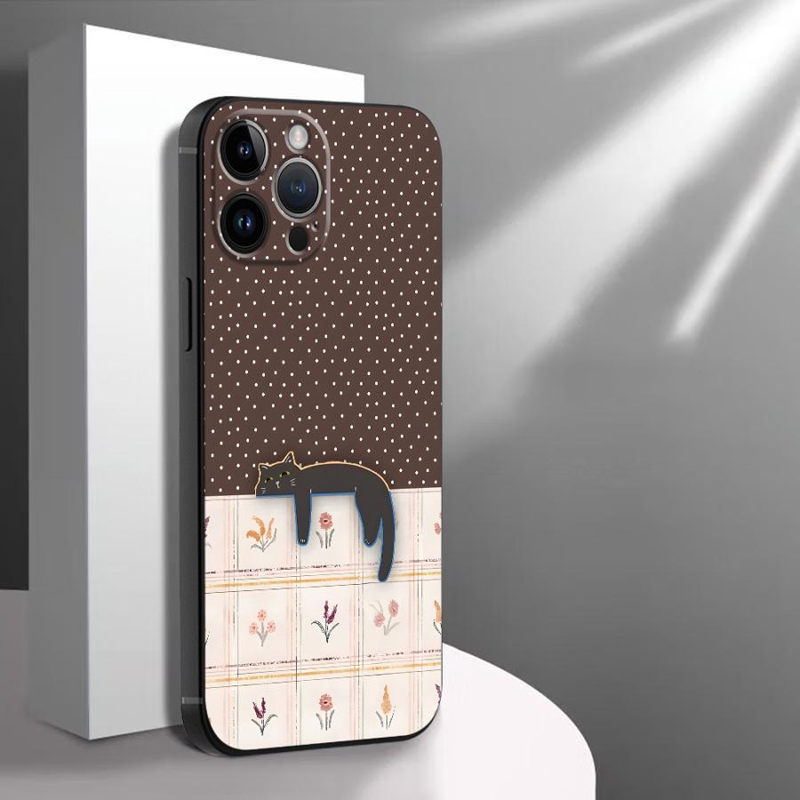 Funda Phone Cover Phone Case for Apple iPhone 17 Pro Max 11 Air 14 XR XS MAX 13 16 15 Pro 7 8 12 17e Cartoon Grid Cat