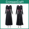 Elegantes schwarzes Lederkleid für Halloween im mittelalterlichen Renaissance-Stil für Cosplay