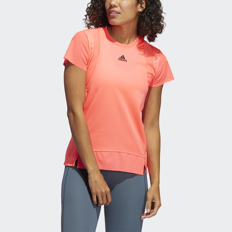 Adidas Training HEAT.RDY Moisture-Wicking Breathable Mesh Panels Round Neck Short Sleeve Training T-Shirt Women Signal Pink GL6923