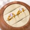 18K Gold Plated Stainless Steel Ring Set: Women's Luxury Fashion with Colored Diamond Inlays.