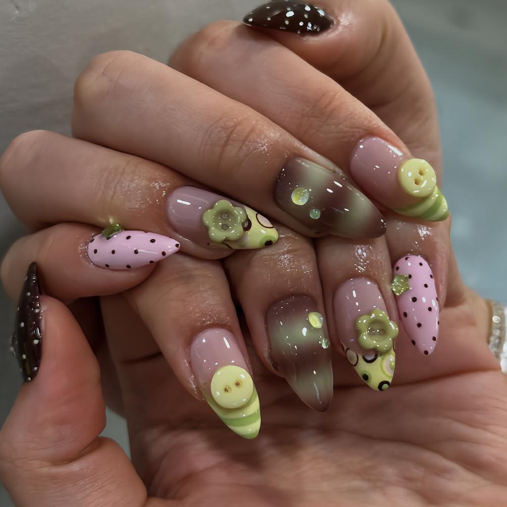 24Pcs Y2K Pink French Press On Nails 3D Metallic Silver Star Butterfly Almond False Nails Sweet Cool Wearable Manicure