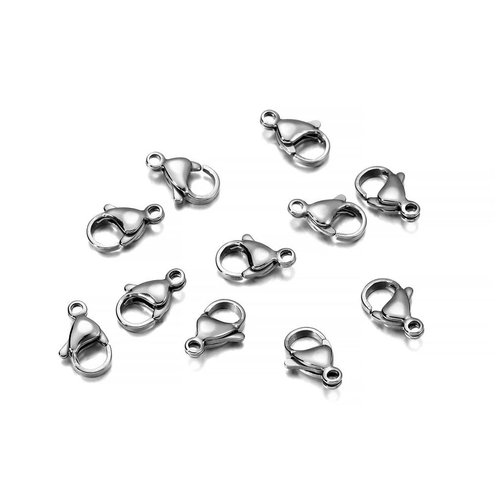 50 Stück/Los Nie verblassend Edelstahl 9/10/11/12/13/15mm Karabinerhaken Verbinder für DIY Armband Halskette Schmuckzubehör