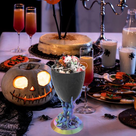 Halloween Skeleton Candy Bowl Rose Skull Hand Dish Holder Gothic Home Decoration for Home Bar Office Desktop Decor