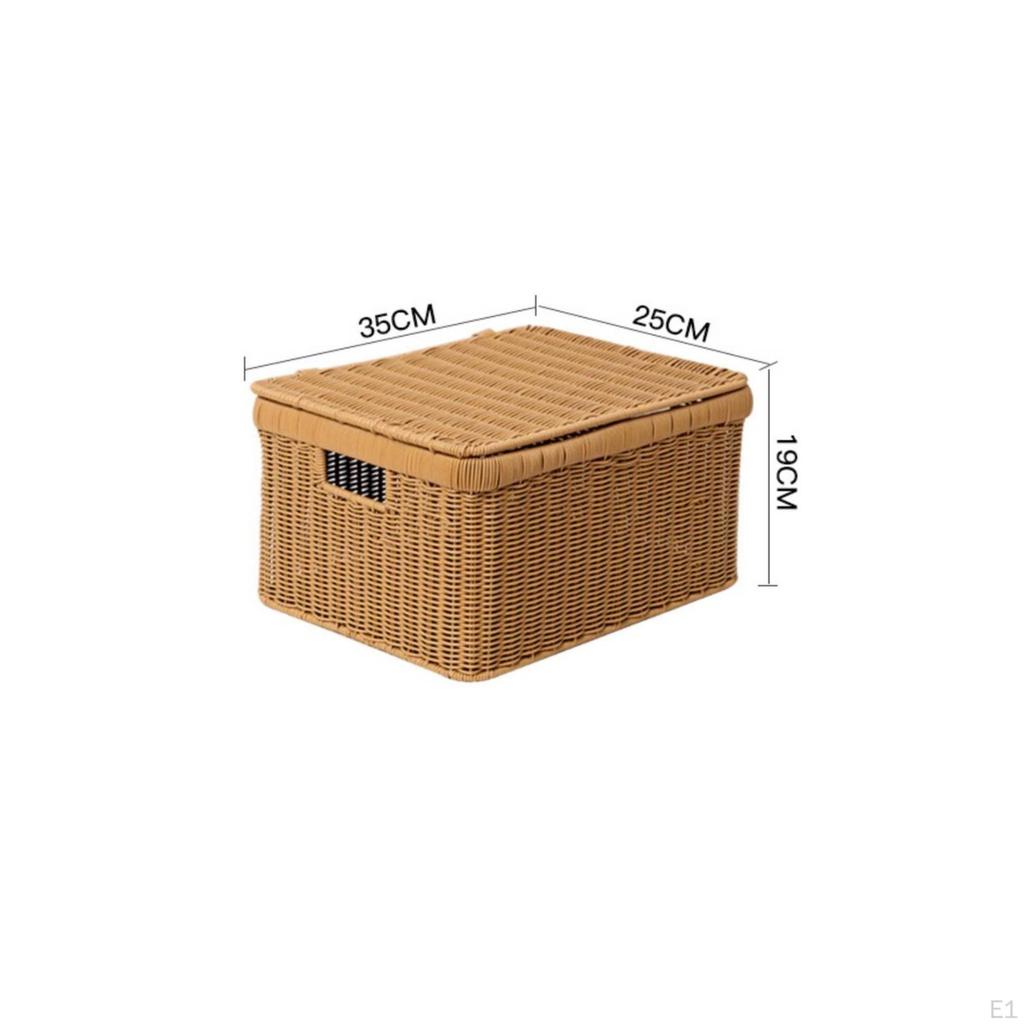 Storage Basket with Lid RattanStyle Box Builtin Handles Woven for Closet,