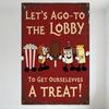 Vintage Red Metal Tin Sign 'Let's Go To The Lobby' with Food Characters, Funny Retro Wall Plaque for Movie Theater Café Home Bar