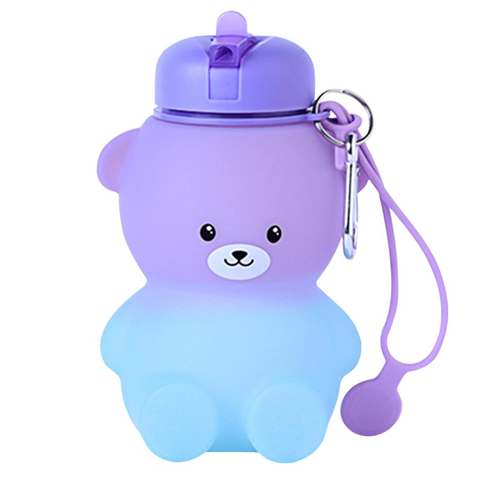 600ml Collapsible Water Bottle with Handle Kawaii Water Bottle Large Capacity Cute Bear Water Bottle for Backpacking Camping фиолетовый