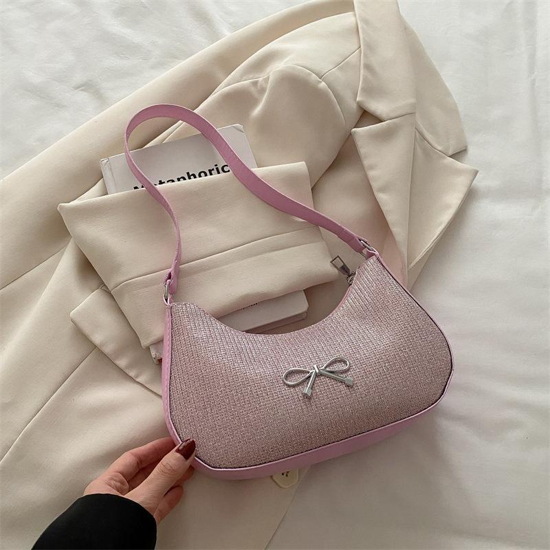 

Повседневная сумка-багет с бантом для женщин 2025 весна и лето новая французская модная текстурная сумка через плечо под мышкой в ретро-стиле розовый