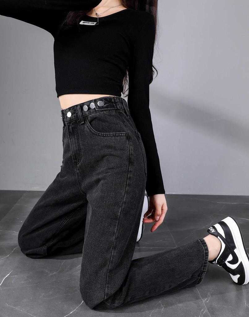 Wide Denim Casual Long Straight Loose Fit Women's High-Waisted Pants, Jeans,