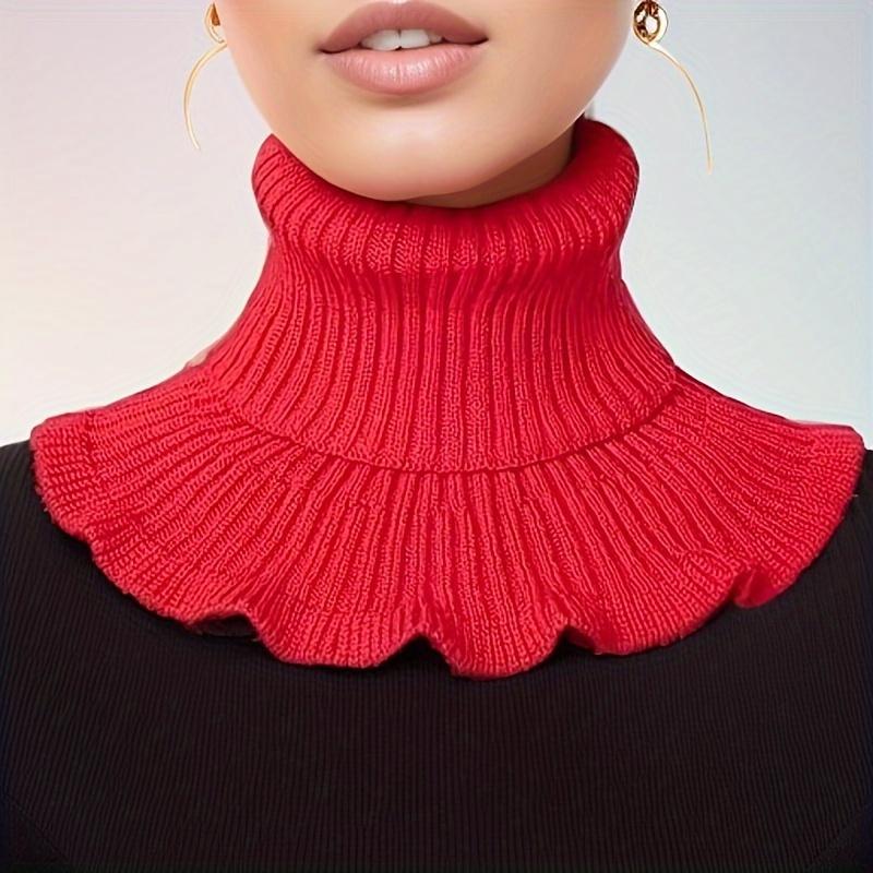 Fashionable black and white knitted false neck scarf - soft, thick, and warm, with elegant ruffle edge design for women