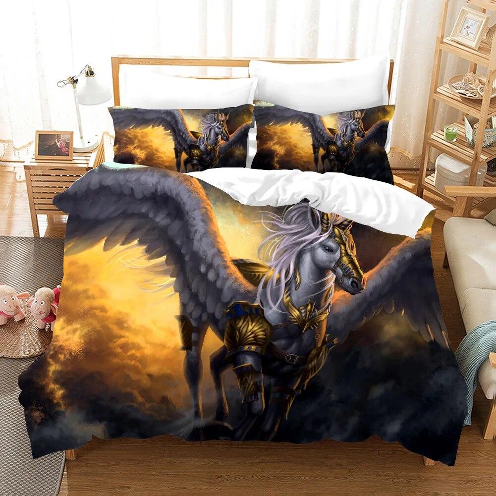 Unicorn Fiction Horses Bedding Set For Kids Cartoon Aniaml Duvet Cover Twin King Size 3D Quilt Cover Bed Set Wholesale