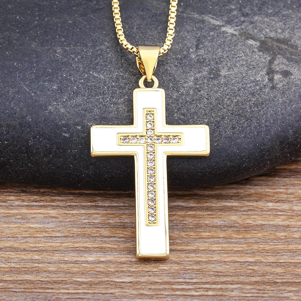 

Nidin Classic Enamel Cross Shiny Crystal Pendant Oil Drop Necklace Women Retro Religious Jewelry Wedding Party Gifts Wholesale белый