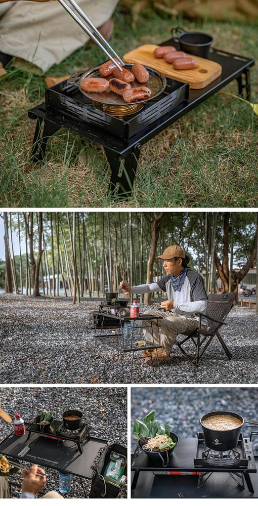 CAMPING MOON Solo Kitchen Regulator for ST-310 and ST-340 Stoves, Solo Table, Stainless Steel, Black Gear, with Storage Bag, Black Gear BKSK-310