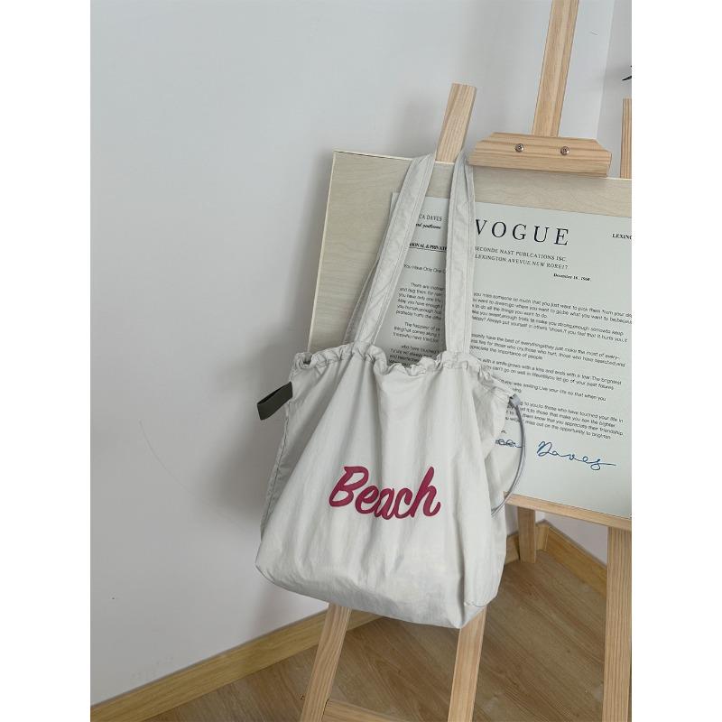 New letter printing bag women's large-capacity nylon shoulder bag casual versatile portable drawstring tote bag