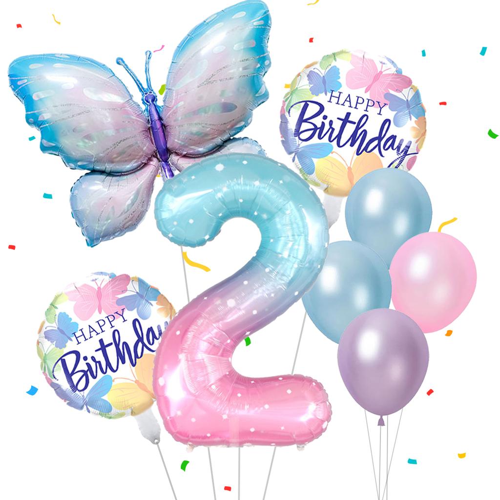 Gradient Color Digital Butterfly Balloon Set 32 Inch Digital Aluminum Foil Balloon Birthday Party Anniversary Decoration (0-9)