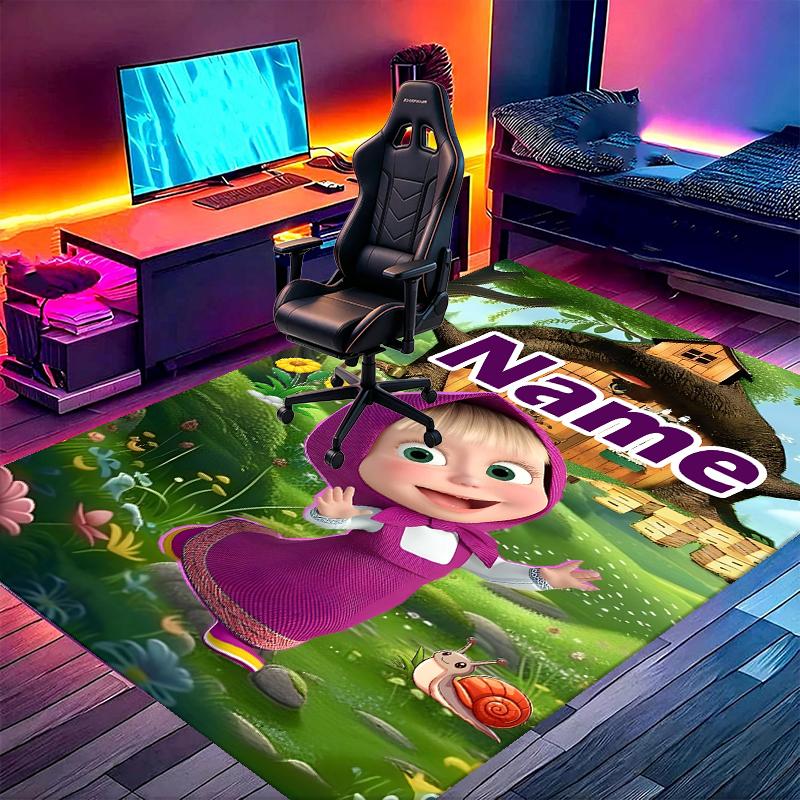 Custom Name Personalized Masha and The Bear Print Carpet, Versatile Home Decor Rug, for Playroom, Apartment, Balcony, Entryway, Hallway Gift
