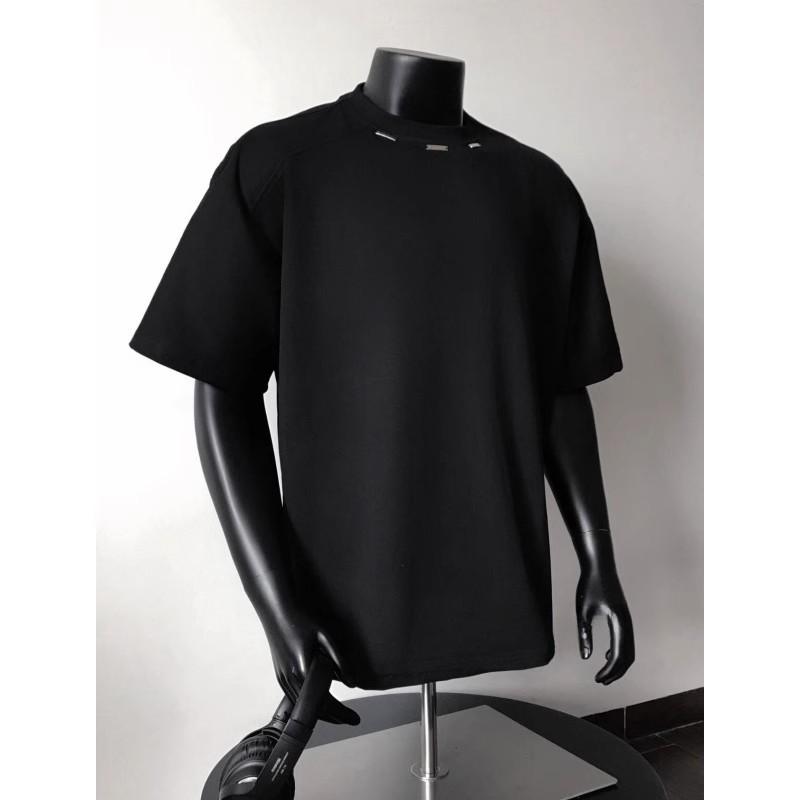 T-shirt da uomo alla moda con scollo rotondo in cotone - Manica corta, Vestibilità ampia, Design con etichetta in acciaio