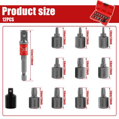 Screw Extractor Set Steel Easy Out Damaged Screw Remover Tool Kit with 3/8inch Hex Efficient Removal Of Broken & Rusted Bolts