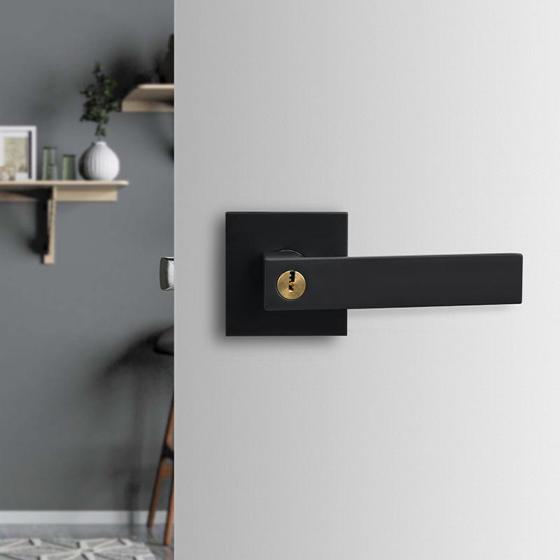 Black Square Door Handle Lock, Access Privacy Mask, Interior Bedroom and Bathroom, Hardware Accessories, Door Locks