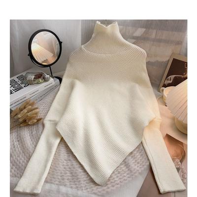 Autumn and Winter Versatile Warm Bat Shirt Shawl Half High Neck Solid Color Knitted Pullover Women's Sweaters
