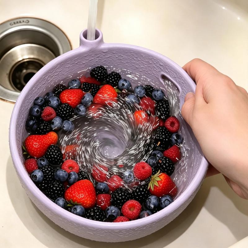 3d Printed Automatic Fruit Washing Bowl Large Capacity Quick Drain Dynamic Vortex Fruit Cleaning Bowl Plastic Self-spinning
